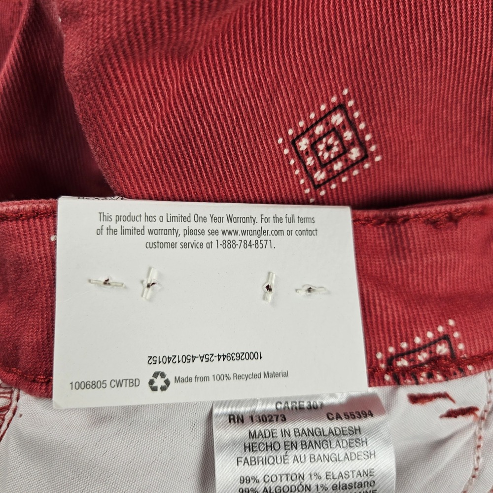 Wrangler High Rise Bold Boot Jeans Red Geometric Diamond Print 4/27x30 NWT - Picture 8 of 11